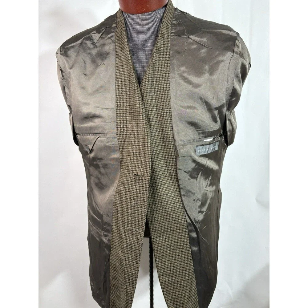 Vtg Oscar De La Renta Blazer Coat Mens 42R Olive Green Plaid Cashmere Wool Blend